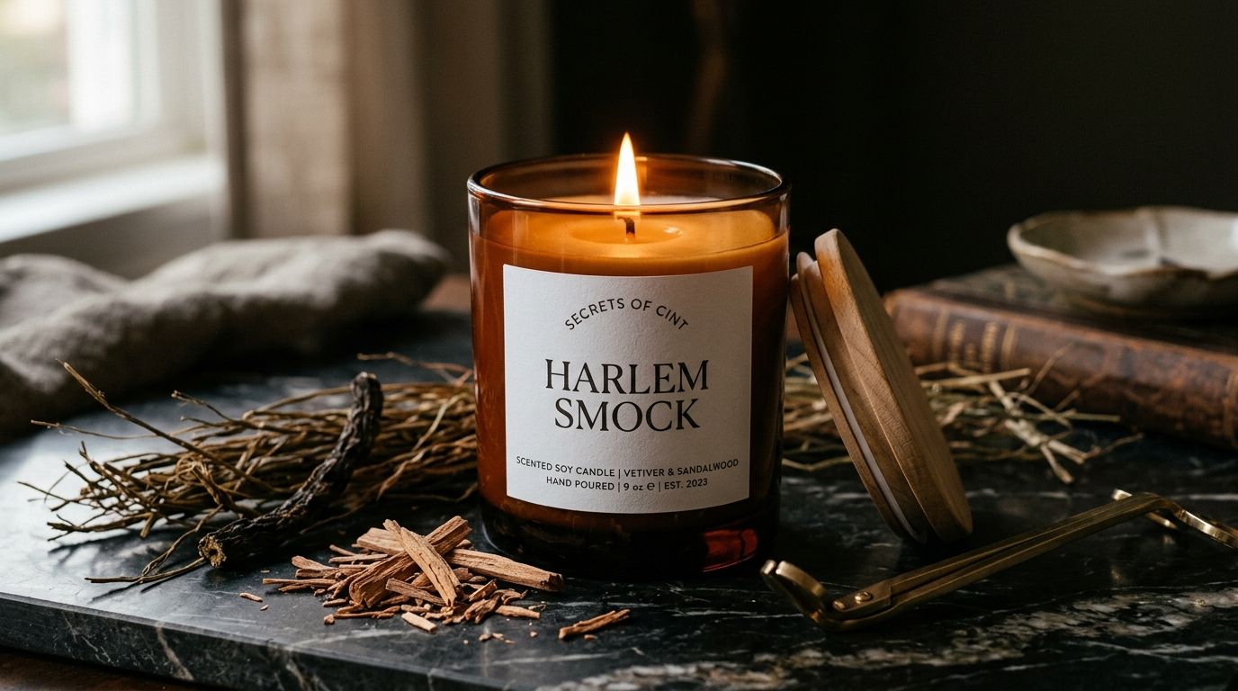 Secrets of Cint candle glowing in a warm, softly lit interior